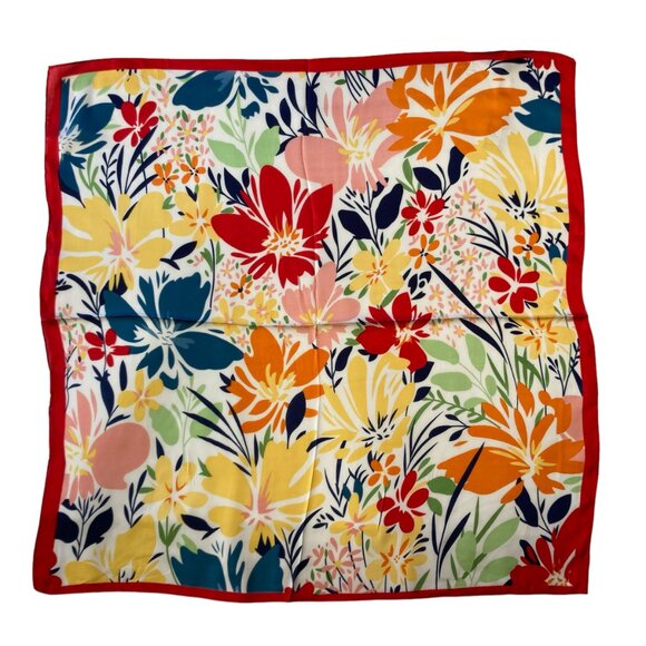 Floral Flower Scarf Wrap Multicolor Square Summer 27" X 27" Red Blue Yellow Pink - Picture 14 of 14